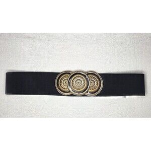 Vnt Black Gold Enamel Coin Medallion Buckle Stretch 2IN Wide Elastic S/M Belt